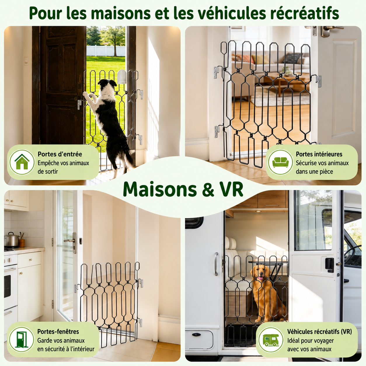 PATTEPRO™ Barrière de Porte Rétractable en Métal — Anti-Évasion pour Chiens
