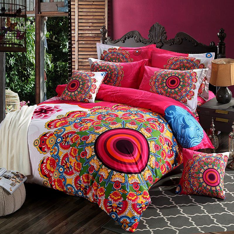 Ensemble de Housse de Couette Imprimée Boho avec Taie d'Oreiller (3 pièces)