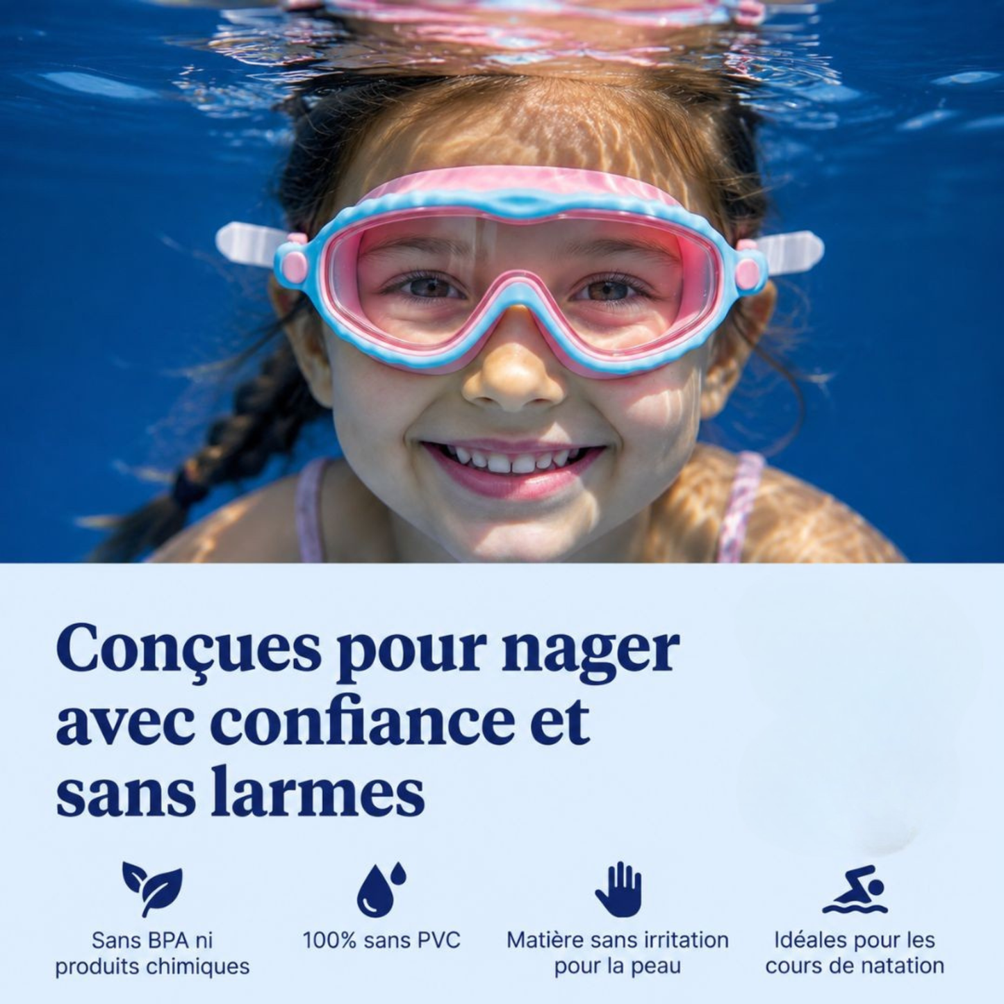 Poulpie Aqua Kids — Lunettes de natation enfant anti-larmes | Anti-buée.
