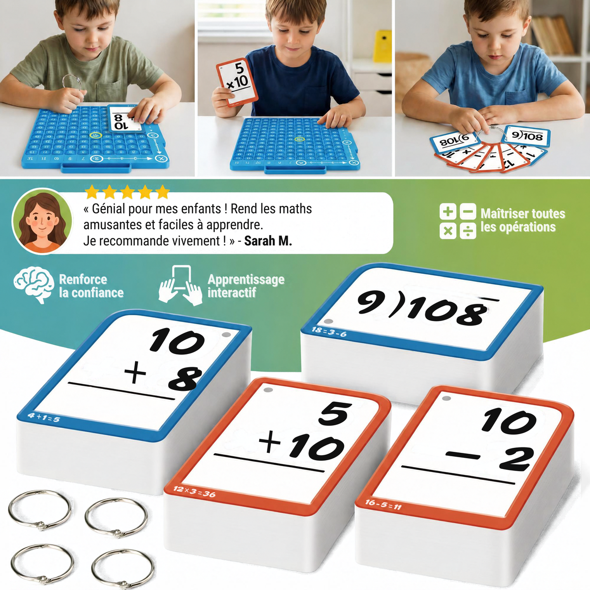 Tableau de Multiplication à Bulles + Cartes Éclair - 4 Opérations.