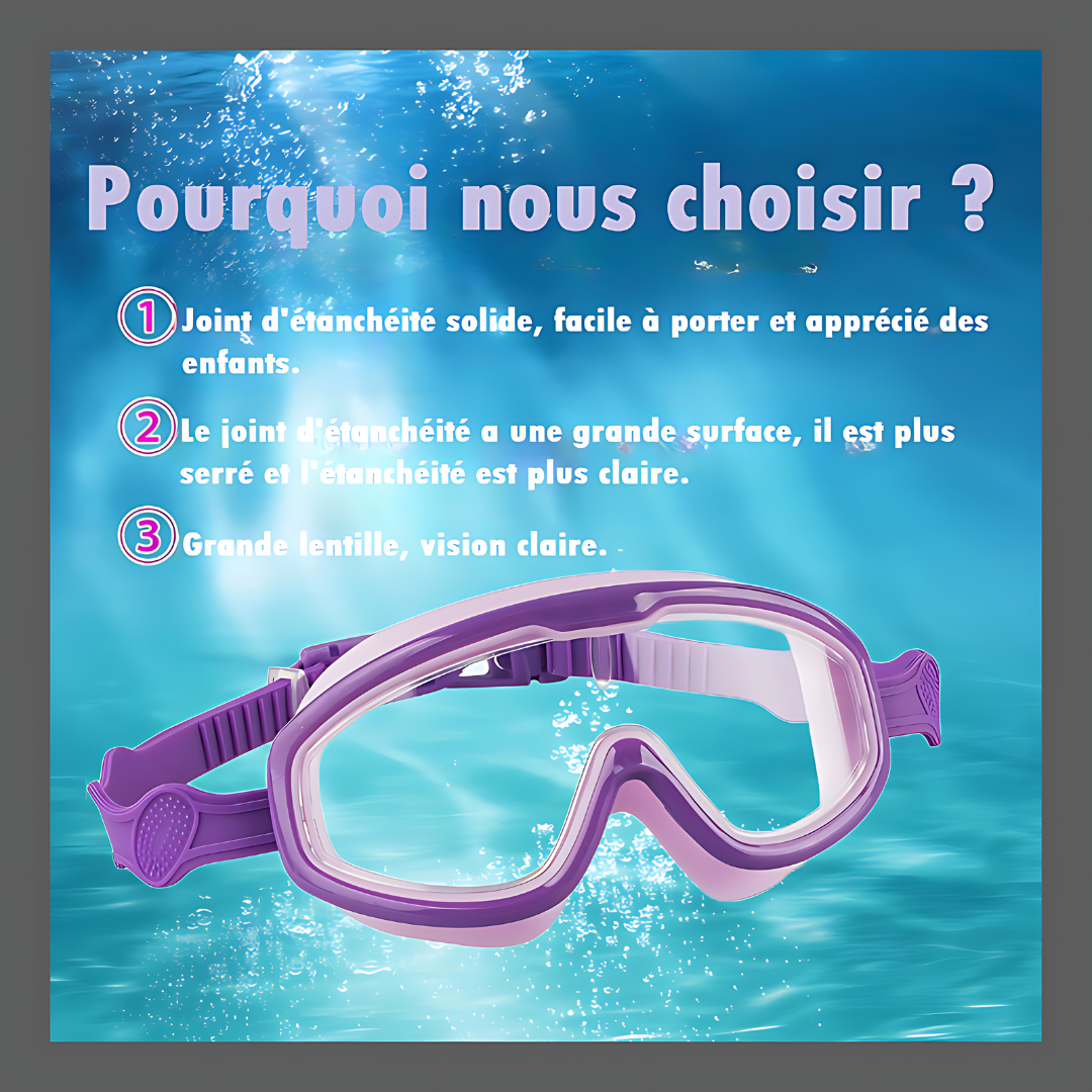 Lunettes de natation  étanches et anti-buée à grand cadre HD