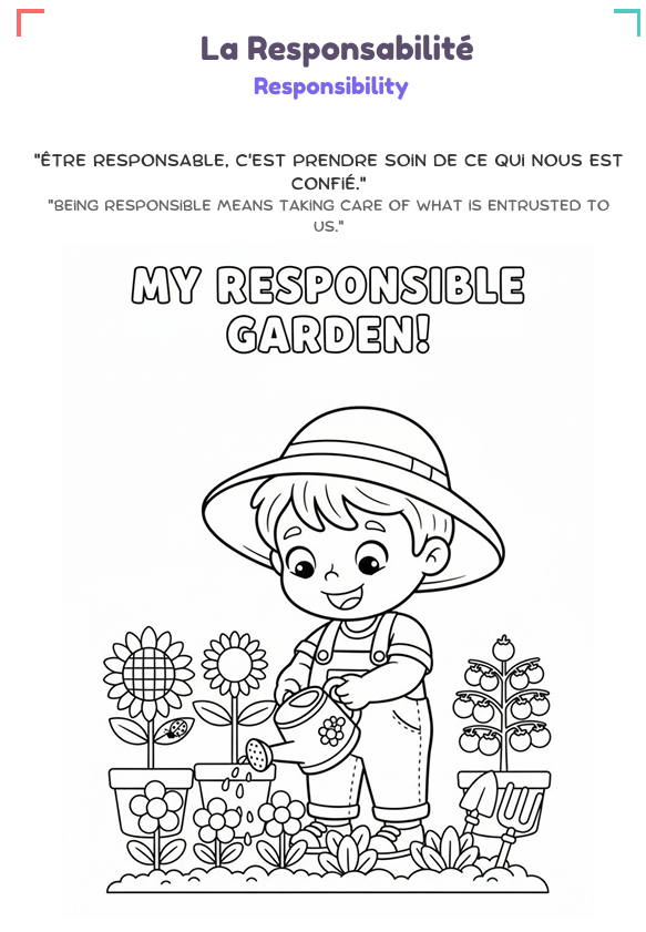 Grandir avec de belles valeurs: E-Livre à colorier bilingue, PDF téléchargeable