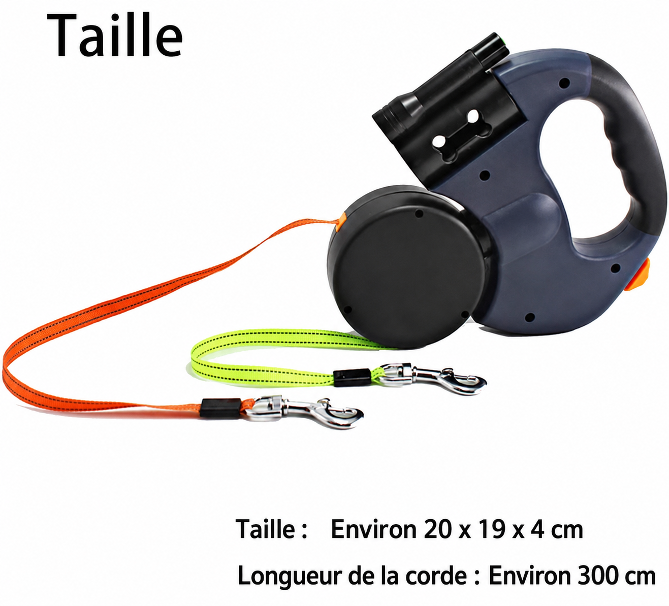 Pawty — Laisse Double Rétractable 2-en-1 avec LED & Distributeur de Sacs