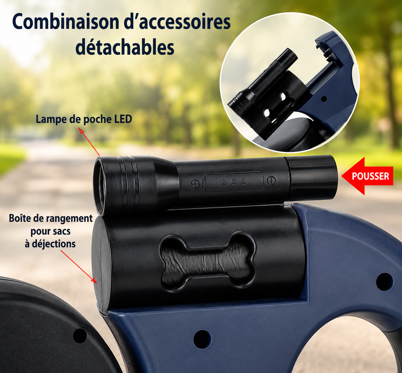 Pawty — Laisse Double Rétractable 2-en-1 avec LED & Distributeur de Sacs