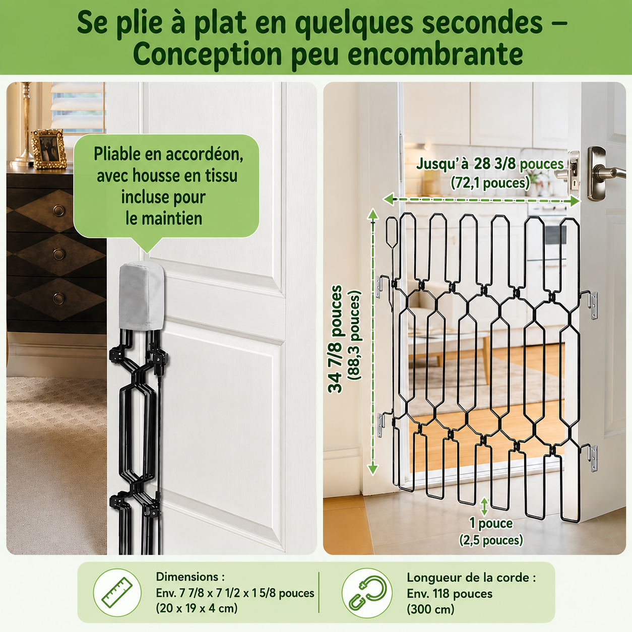 PATTEPRO™ Barrière de Porte Rétractable en Métal — Anti-Évasion pour Chiens