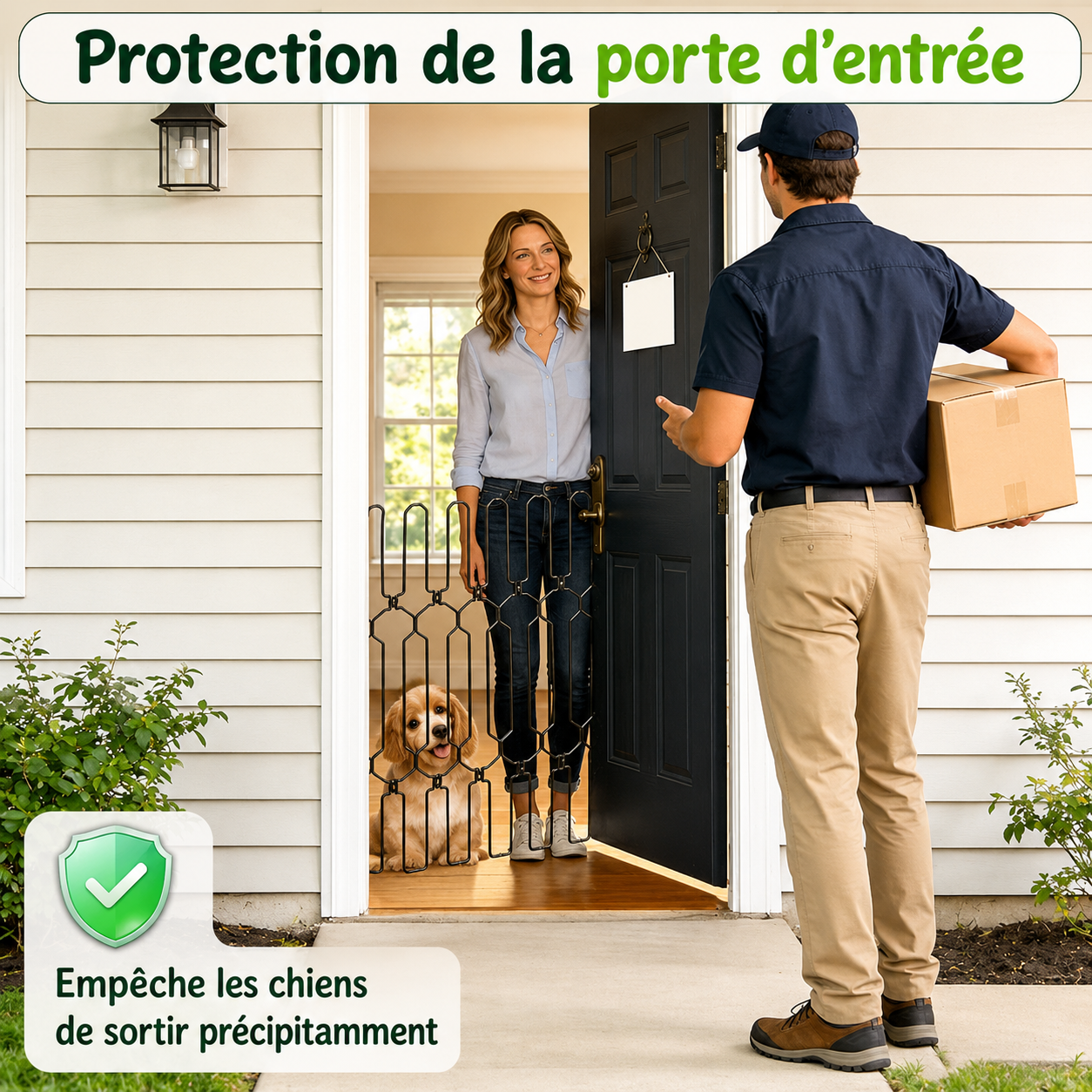 PATTEPRO™ Barrière de Porte Rétractable en Métal — Anti-Évasion pour Chiens