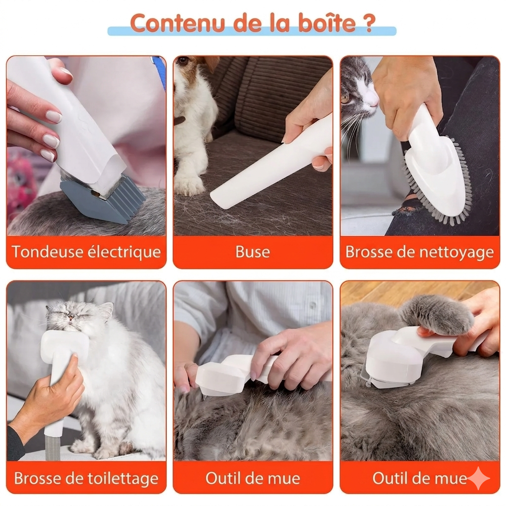 OZANIA-Aspirateur de toilettage 7 en 1 pour chiens & chats