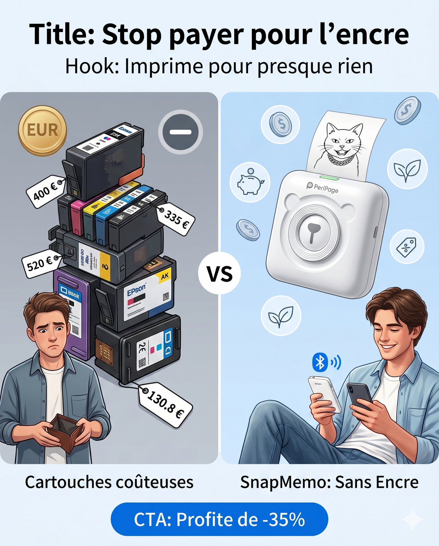 SnapMemo® Classic | Imprimante Thermique Portable Sans Encre