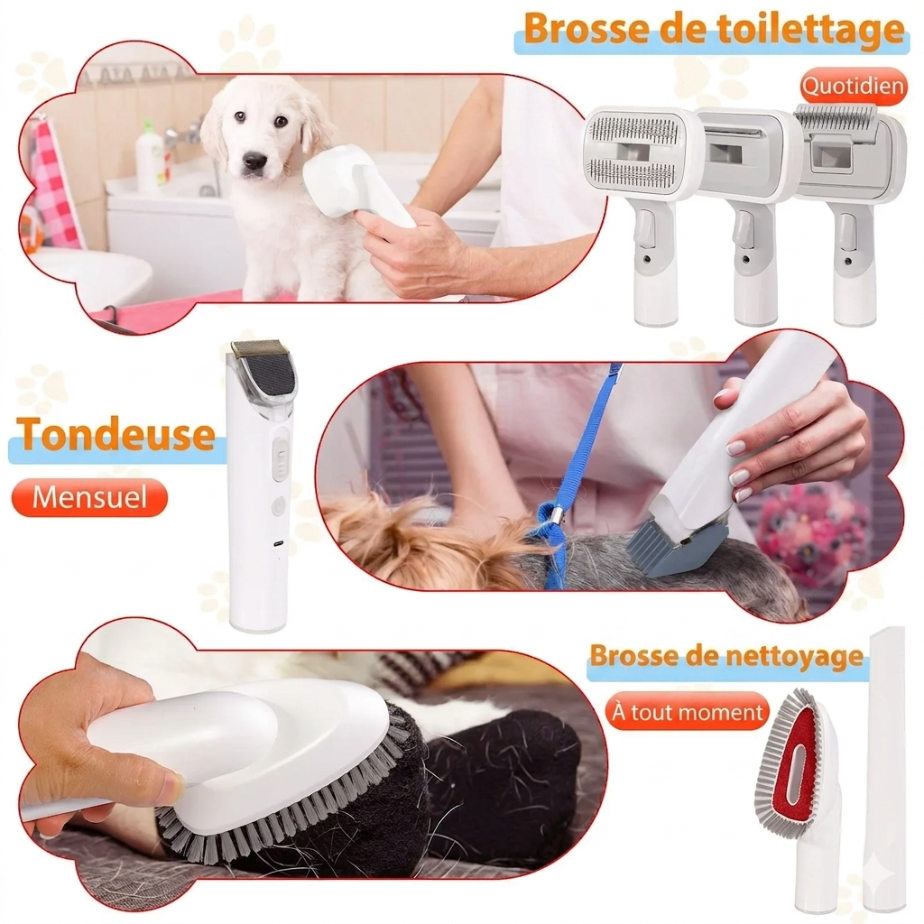 OZANIA-Aspirateur de toilettage 7 en 1 pour chiens & chats