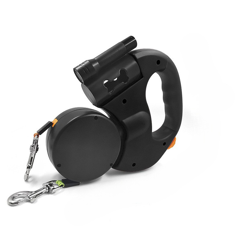 Pawty — Laisse Double Rétractable 2-en-1 avec LED & Distributeur de Sacs