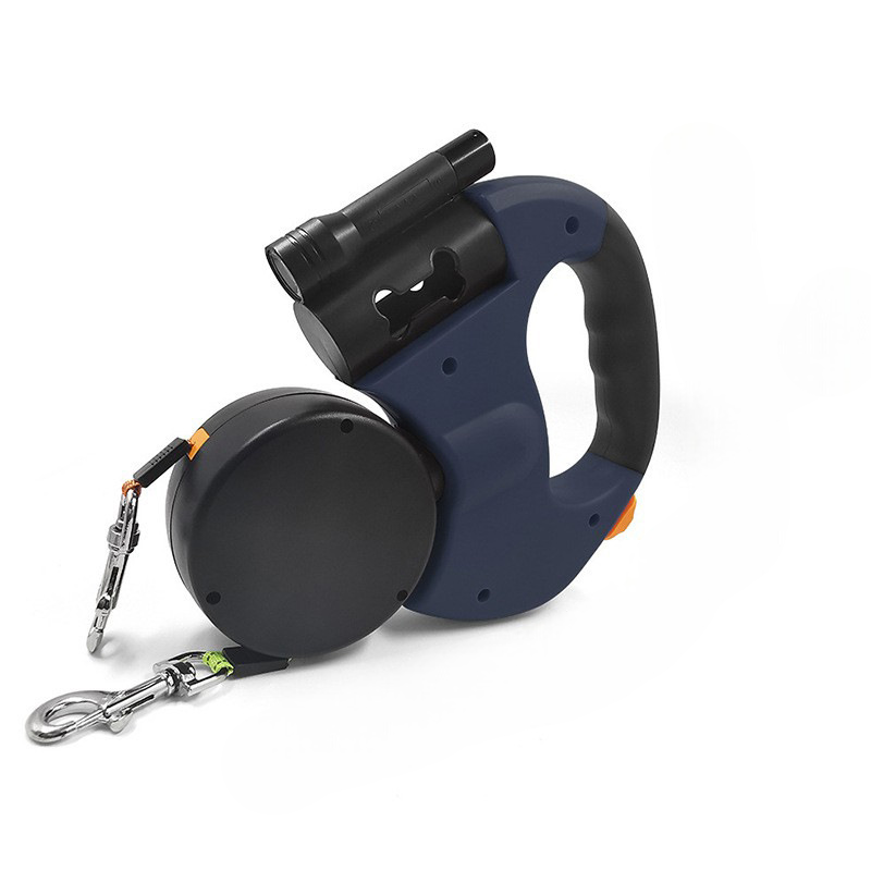 Pawty — Laisse Double Rétractable 2-en-1 avec LED & Distributeur de Sacs