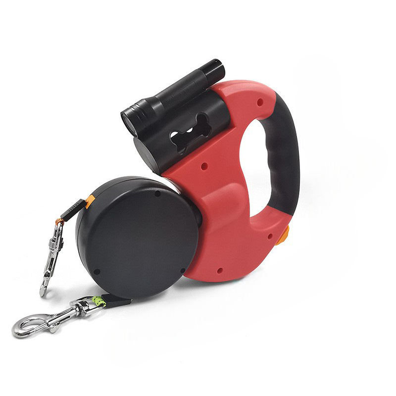 Pawty — Laisse Double Rétractable 2-en-1 avec LED & Distributeur de Sacs