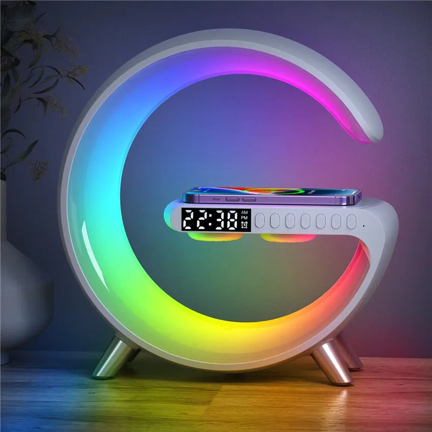 Enceinte Bluetooth multifonctionnelle - Lumière d'ambiance colorée Chargement sans fil et horloge Tout-en-un