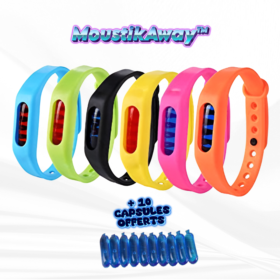 MoustikAway™ Bracelet Anti-Moustiques avec 10 Capsules Gratuites