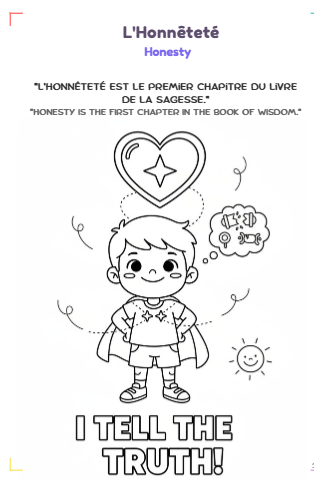 Grandir avec de belles valeurs: E-Livre à colorier bilingue, PDF téléchargeable